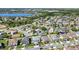 An impressive aerial view of a community with well-designed homes, green lawns, and a peaceful lake in the distance at 16620 Fairbolt Way, Odessa, FL 33556