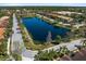 Aerial shot showcasing a community pond, well-maintained landscaping, and surrounding neighborhood streets at 3736 82Nd Avenue E Cir # 104, Sarasota, FL 34243