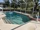 A screened in pool and spa features a view of lush landscaping and a large tree at 4538 Hamlets Grove Dr, Sarasota, FL 34235