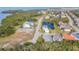 Community aerial showcasing neighborhood street with a pond and beautiful homes at 5203 Title Row Dr, Bradenton, FL 34210