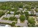 A high-angle view of a neighborhood, filled with lush trees and glimpses of a bay in the background at 577 Corwood Dr, Sarasota, FL 34234