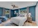 Cozy bedroom with blue walls, bright windows, a ceiling fan, and comfortable furniture for a peaceful retreat at 577 Corwood Dr, Sarasota, FL 34234