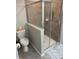 Bathroom showcasing tiled shower, toilet, and blue rug at 10668 Lake Montauk Dr, Riverview, FL 33578