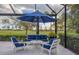 Covered outdoor patio space with comfortable seating and golf course views at 15024 Castle Park Ter, Lakewood Ranch, FL 34202