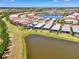 Scenic aerial view of homes encircling a lake, showcasing a community with lush landscaping and serene water views at 17714 Northwood Pl, Bradenton, FL 34202