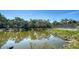 Picturesque community pond with a tennis court in the background, blending recreation and natural beauty at 2385 Tall Oak Ct, Sarasota, FL 34232