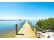 Wooden dock with water access featuring a picturesque waterfront view under a clear blue sky at 4404 5Th W Ave, Palmetto, FL 34221