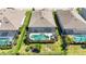 An aerial view of a screened-in pool, nicely landscaped backyard and well maintained roof at 6381 Mighty Eagle Way, Sarasota, FL 34241