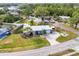 Aerial view of a charming home with a well-manicured front yard, mature landscaping, and convenient street access at 1320 Magellan Dr, Sarasota, FL 34243
