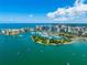 Aerial view of a picturesque marina with boats docked amidst luxury waterfront buildings and lush greenery at 2909 Concord St, Sarasota, FL 34231