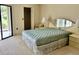 Bright bedroom featuring a sliding glass door and a comfortable bed, complemented by stylish bedside tables at 3500 El Conquistador Pkwy # 129, Bradenton, FL 34210