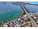 Aerial view of a waterfront estate showcasing its prime location and stunning views at 424 Bowdoin Cir, Sarasota, FL 34236