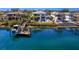 Waterfront home featuring a boat dock and a backyard swimming pool with ample patio seating and lounge area at 424 Bowdoin Cir, Sarasota, FL 34236