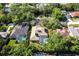 Beautiful aerial view captures the home's location nestled within a lush, green neighborhood with mature trees and well-manicured lawns at 4915 Old Tree Pl, Sarasota, FL 34233