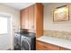 Well-organized laundry room features modern washer and dryer, ample cabinet space, and decorative backsplash at 1538 S Orange Ave, Sarasota, FL 34239