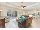 Spacious open-concept living room with modern furniture and access to a screened patio at 1727 88Th Nw Ct, Bradenton, FL 34209