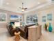 Relaxing living room with neutral tones and view of the screened pool area at 1727 88Th Nw Ct, Bradenton, FL 34209