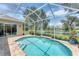 Tranquil pool area with screened enclosure and stunning lake view, creating a serene oasis at 1727 88Th Nw Ct, Bradenton, FL 34209