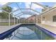This beautiful pool is surrounded by a screened enclosure and blue tile at 2070 Carpetgreen St, Port Charlotte, FL 33948