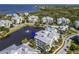 Lovely aerial view of condo buildings with a pool, pond, and lush landscaping at 3420 77Th W St # 202, Bradenton, FL 34209