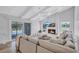 Spacious living room with sliding door access to the lanai, fireplace, and abundant natural light at 3725 Spyglass Hill Rd, Sarasota, FL 34238