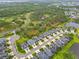 Aerial view of a neighborhood with single Gathering homes, ponds, mature trees and green spaces at 4021 Wildgrass Pl, Parrish, FL 34219