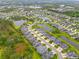 A bird's eye view of a residential area featuring houses with well-maintained lawns and scenic ponds at 4021 Wildgrass Pl, Parrish, FL 34219