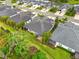 An aerial view of a home with a screened-in porch and lush landscaping in a well-maintained community at 4021 Wildgrass Pl, Parrish, FL 34219