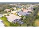 Aerial view captures a modern home, emphasizing its backyard pool, screened-in patio, and landscaping at 1007 143Rd Ne St, Bradenton, FL 34212
