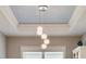 Decorative pendant lighting and a tray ceiling adds luxury to the space at 12272 Stuart Dr, Venice, FL 34293