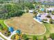 Aerial view of community soccer field featuring manicured lawns, shade structures, and well maintained landscaping at 4107 Pine Meadow Dr, Parrish, FL 34219