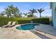 Outdoor swimming pool with stone surround, privacy landscaping, and sunbathing area at 4109 Cobia Ct, Palmetto, FL 34221