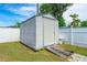 Exterior view of the storage shed in the backyard at 4409 Maceachen Blvd, Sarasota, FL 34233
