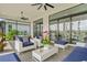 Inviting covered patio with comfortable seating, ceiling fans, and beautiful outdoor decor with a view of the backyard at 4711 Cedron Ct, Sarasota, FL 34240