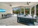 Spacious covered patio with an outdoor dining area and stylish furnishings, perfect for entertaining and enjoying the outdoors at 5673 Piccolo St, Nokomis, FL 34275