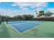 Pickleball court with a blue playing surface and green border, surrounded by fencing and greenery at 5673 Piccolo St, Nokomis, FL 34275