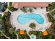 Aerial view of a large community pool with sun loungers, palm trees, and well-maintained landscaping at 5673 Piccolo St, Nokomis, FL 34275