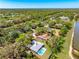 Aerial view of property showcasing a pool, lush greenery, and neighborhood surroundings at 7299 S Leewynn Dr, Sarasota, FL 34240
