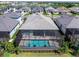An aerial view shows the screened in pool and backyard of this lovely home in its idyllic neighborhood setting at 8335 Sea Glass Ct, Sarasota, FL 34240
