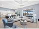 Spacious living room with large windows, a white L-shaped sofa, and lake views at 8335 Sea Glass Ct, Sarasota, FL 34240