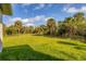 Sprawling back yard with plush green grass and luscious palm trees at 102 Arrow Ln, Rotonda West, FL 33947