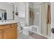 Bright bathroom with a bathtub and shower combination and neutral wall colors at 4136 Cascade Falls Dr, Sarasota, FL 34243