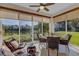 Bright sunroom featuring tile floors, modern furniture, and stunning water views at 4136 Cascade Falls Dr, Sarasota, FL 34243