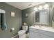 Bathroom features a toilet, vanity, mirror, and olive green paint at 5300 Gulf Dr # 204, Holmes Beach, FL 34217