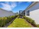 Well-maintained backyard includes manicured lawn, privacy hedge, and screened-in lanai at 6255 Cassia St, Bradenton, FL 34203