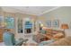 Cozy living room boasts built-in shelving and large windows with lots of natural light at 5270 Far Oak Cir, Sarasota, FL 34238