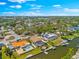 Waterfront homes showcasing boat docks and backyard pools surrounded by lush landscaping in a serene community at 5563 America Dr, Sarasota, FL 34231