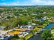 Gorgeous aerial view of waterfront homes along canal with beautiful city views in the background at 5563 America Dr, Sarasota, FL 34231