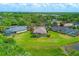 An aerial view of several single Gathering homes, mature landscaping, and water features at 7710 Seven Oaks Dr, Bradenton, FL 34201