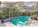 Beautiful screened-in pool with jacuzzi, surrounded by lush greenery, offering a private backyard oasis at 811 Hammockwood Ct, Sarasota, FL 34232